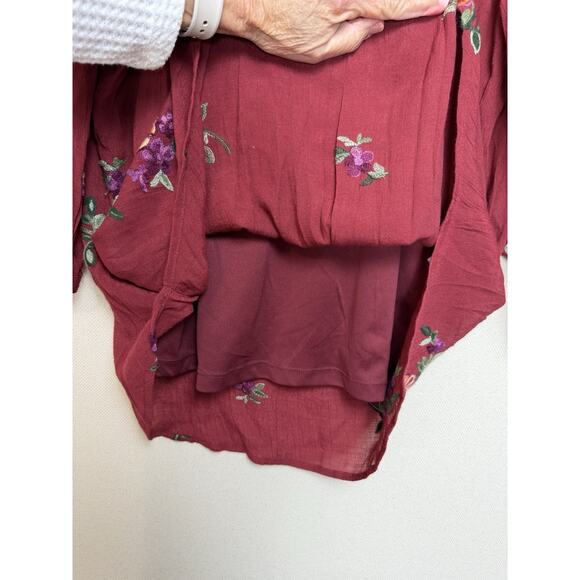 Figueroa & Flower Anthropologie Top Tunic Sz L Womens Maroon Boho Blouse Peasant - Picture 15 of 15